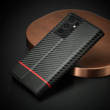 Charger l'image dans la galerie, C’est pour ton phone Étui magnétique en cuir et fibre de carbone pour Samsung