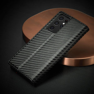 C’est pour ton phone Étui magnétique en cuir et fibre de carbone pour Samsung